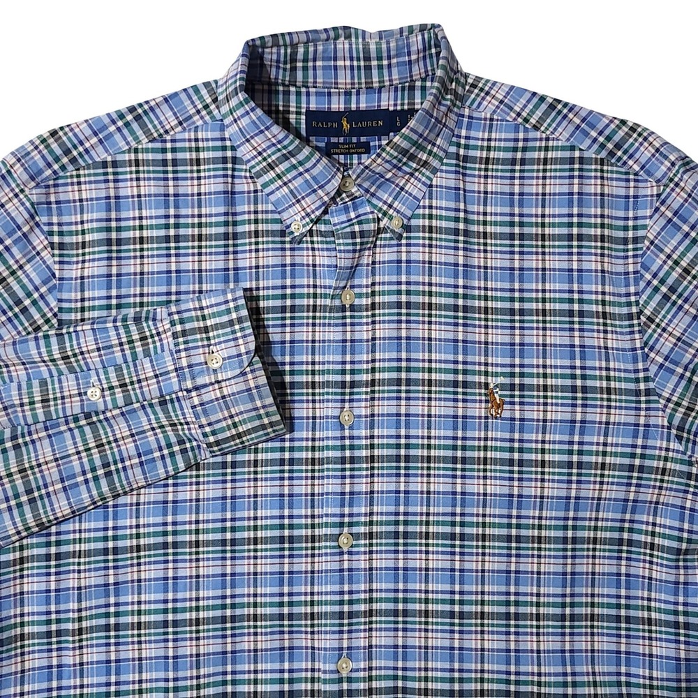 Ralph Lauren Slim Fit Stretch Oxford Button Down Shirt Mens Large Flesh Pony